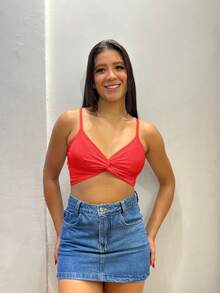 Cropped Top With Braided Detail On The Bust With Suplex Cup 2025 - Red - View 3