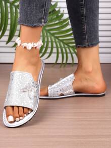 2025 New Summer Minimalist Fashion Outdoor Flat Slippers For Plus Size Women, Versatile - Silver - View 3