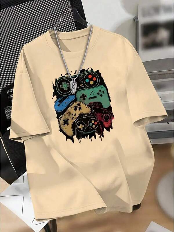 Camiseta Meninos de Manga Curta Estilo Casual para Menino com Estampa Gráfica de Coração e Caminhão de Reboque