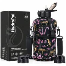 UKEIN Half Gallon Water Bottle With Storage Sleeve, 74oz Large Water Bottle With 2 Lids(Straw Lid And Chug Lid), Big Sports Water Jug For Gym With Strap, Drink Container With Handle - 黑粉 - 查看 1