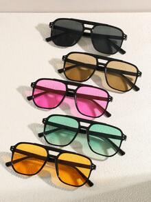 5pcs Women's Square Multicolor Rivet Dual Bridge Fashion Eyeglasses, Suitable For Going Out And Rallying For Summer Beach Vacation,Outdoor,Travel - Multicolor - View 2