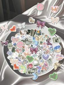 63pcs Cartoon Romantic Pink Butterfly Doodle Stickers, DIY Water Bottle, Notebook, Phone Case, Tablet, Guitar, Helmet, Desk Decor, Waterproof PVC Stickers, Back To School - Multicolor - View 2