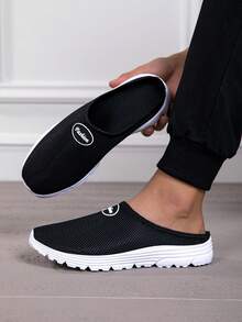 Men's Solid Color Versatile Lightweight Breathable Mesh Sports Shoes For Casual Wear And Beach, Spring/Summer - Black - View 1