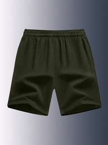 1pc Teen & Boys' Casual Sports Fashion Versatile Solid Color Shorts, Summer - Army Green - View 2