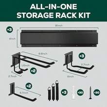 VICHTOP Wandhalterung für Garage Garten 122 cm Wandmontage Aufbewahrungssystem mit 7 Schichten max. 200 kg verstellbare Metallhaken Geschenk für Zuhause - Schwarz1 - Übersicht 5