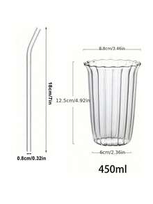 2/1 件耐热花艺玻璃杯，适用于咖啡、拿铁、卡布奇诺、牛奶、茶、果汁和冷饮，简约高档条纹水杯复古咖啡店风格竖条纹透明玻璃杯，单层硼硅酸盐玻璃