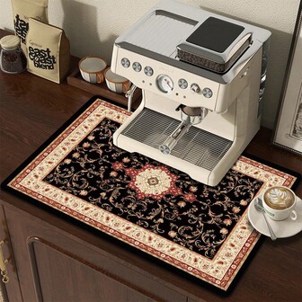 1 件咖啡机吸水垫复古印花设计餐具干燥垫餐垫多用途垫 - 快速干燥 - 适用于厨房台面咖啡吧餐厅餐桌卧室学生宿舍家居装饰节日装饰