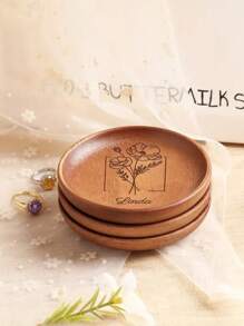 1pc Custom Engraved Wooden Jewelry Tray - Personalized Round Polished Wood Dish For Rings, Earrings & Necklaces - Ideal For Wedding, Engagement, Bridesmaid Gifts & Keepsakes - Versatile Tabletop Display, Jewelry Trays