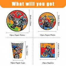 Dirt Bike Birthday Decorations Tableware - Motorcycle Party Supplies, Paper Dinner Plate, Cup, Napkin Motocross Dirt Bike Birthday Party Decorations Dinnerware | Serve 10