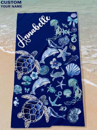 1pc Customized Pink Castle Text Personalized Beach Towel, Custom Pattern And Name Printed Bath Towel, Customized Pool Towel With Name, Beach Blanket For Outdoor, Birthday Holiday Gift For Dad, Mom, Family, Boyfriend, Girlfriend Bathroom Decor Summer Travel Essentials Travel Accessories Beach Essentials,Vacay Vibes