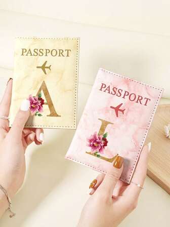 1 件 A-Z 26 个字母时尚字母印花时尚勃艮第护照套，优质 PU 皮革护照钱包，带多卡位，可存放信用卡、登机牌和身份证，紧凑便携的旅行必备收纳包，适合男女