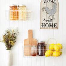 Asst Antique White Wire Wall Basket Set/2