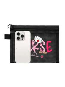 网眼尼龙护士主题化妆包，带护士图案，可作药袋、药盒、便携式多功能化妆包，女士旅行洗漱收纳包，送给返校医生和护士的礼物，化妆包、护肤包、洗漱包，送给医护人员的最佳礼物，旅行必备、宿舍必备、居家必备收纳包，母亲节礼物、送给朋友的礼物、护士礼物