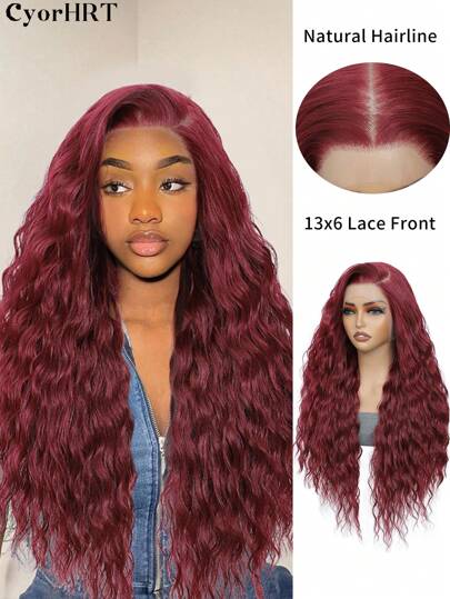 24 Inch 13X6 Front Lace Wig Water Wave Curly Wave Long Synthetic Transparent Lace Front Women's Wig Natural Hair Black Brown Burgundy Color Hair Extension For Ladies And Women Wear Daily Cosplay Holiday Party And Music Festival