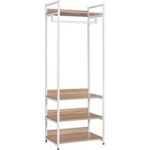 WOLTU Kleiderständer mit Regal Kleiderschrank Offener mit Schuhregal Garderobenständer für Schlafzimmer Holz und Stahl - HellEiche+weiß - Übersicht 1