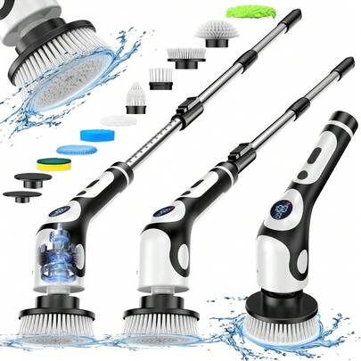 1 Set Electric Cleaning Brush, New Electric Spin Scrubber Cordless Cleaning Brush With 9 Replaceable Brush Heads For Bathroom Shower Bathtub Glass Car Electric Rotary Floor Scrubber
