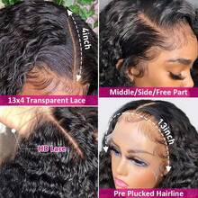 36inch Deep Wave Wig 13x4 Transparent Lace Front Wig Brazilian Human Hair Wig Soft Wig Pre Plucked 180 Density Natural Bling Hair - Natural Black - 查看 6