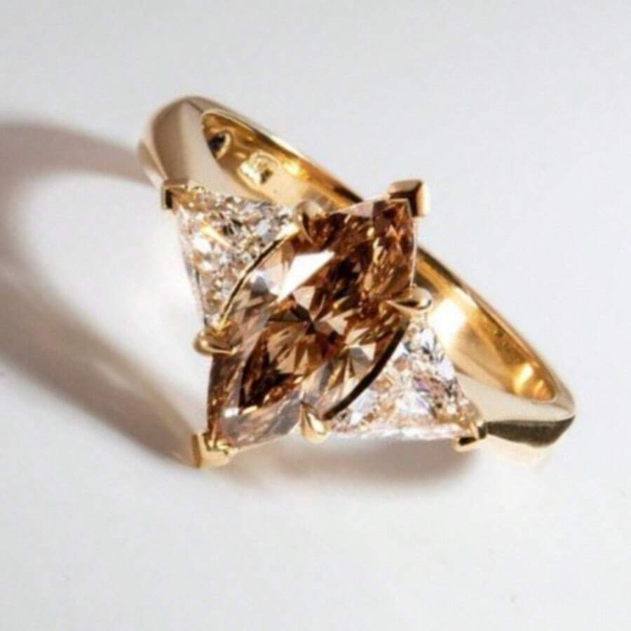 18K Gold Plated Elegant Copper Ring, Inlaid With Shiny Champagne Oval Simulated Zirconia Stone - Perfect For Weddings, Engagements, Anniversaries, Valentine's Day, Christmas, Luxury Style, Party Accessories - Gold - View 1
