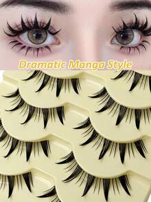 Asiteo 5对卡通动漫假睫毛，角色扮演假睫毛，浓密卷翘甜美可爱自然娃娃眼日常妆容假睫毛条 - 尖尾漫畫款 - 查看 3