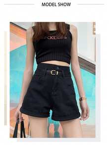 1pc/2pcs Women's Black Minimalist INS Style Skinny Belt With Small Golden Buckle, Vintage & Simple - A - View 3