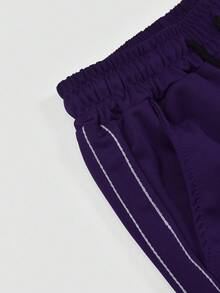 休閒束腰寬腿直筒褲配側邊條紋 - 紫色 - 查看 4