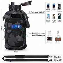 UKEIN Half Gallon Water Bottle With Storage Sleeve, 74oz Large Water Bottle With 2 Lids(Straw Lid And Chug Lid), Big Sports Water Jug For Gym With Strap, Drink Container With Handle - 黑色迷彩 - 查看 2