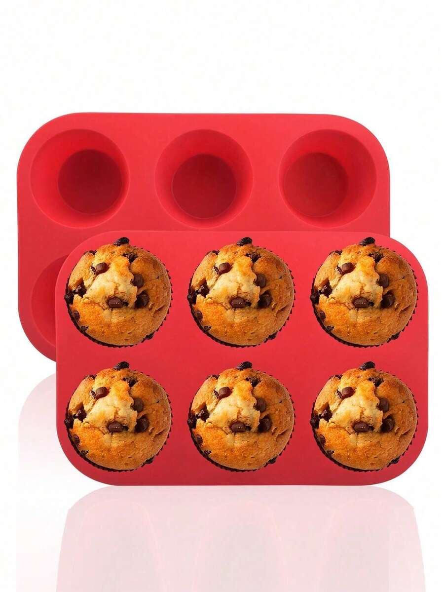1 件 6/12 杯硅胶松饼盘，用于制作蛋糕、松饼、巧克力、面包、蛋挞和其他甜点，圆形松饼杯饼干蛋糕烘焙硅胶模具、冰淇淋果冻模具、香薰蜡烛模具 - 彩色 - 查看 1
