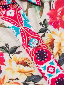 Acelitt 波西米亚风印花荷叶袖开襟衬衫裙，夏季 - 彩色 - 查看 8