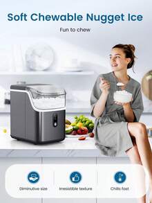 Nugget Ice Maker Countertop, Portable Crushed Pellet Ice Machine, Soft Pebble Ice Cubes In 6 Mins, 34Lbs/24H, Self Cleaning Ice Makers With One-Click Operation For Home Bar Camping RV - Xem 6