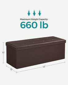 Otomana de almacenamiento de 43", reposapiés que soporta hasta 660 libras para el dormitorio en color marrón - Marrón - Ver 3