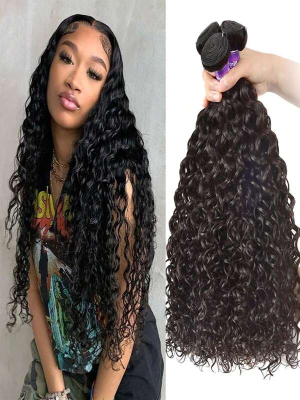 Ciocche di capelli umani a onde d'acqua (15-90 cm), pacchetti di ciocche di capelli brasiliani a ricci d'acqua in Remy, ciocche di capelli umani ricci d'acqua naturali, 3 pacchetti di capelli ricci