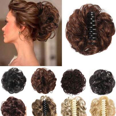 Ciocche arricciate sintetiche per chignon disordinato, con fermagli resistenti al calore, boccoli ondulati con fermagli naturali voluminosi, extension per capelli, per donne, colori nero, marrone e biondo, adatte per l'uso quotidiano e parrucche