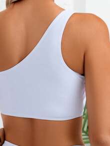 夏季时尚单肩大碎花保守两件套女士泳衣 - 白色 - 查看 5