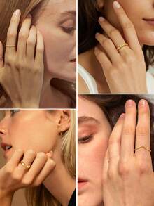 FUNEIA 12Pcs 14K Gold Plated Cubic Zirconia Stackable Rings | Dainty Heart Thumb & Finger Rings For Women, Tarnish-Resistant Minimalist Jewelry Set (Size 6-10) - Vàng - Xem 5