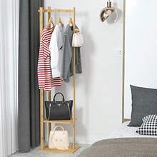 Unho Bamboo Clothing Rack Corner Coat Rack Stand Hall Trees Free Standing Clothes Hanging Rail Garment Rack With 2 Shees 3 Hanger Hooks And Pants Hanger For Entryway Bedroom Living Room - As Pic - View 5
