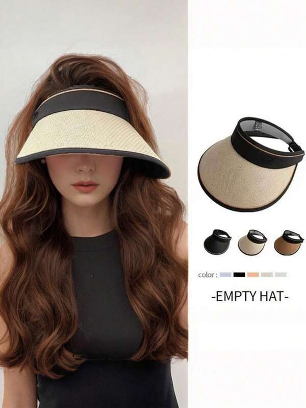 1 pièce Chapeau de soleil d'été pliable à large bord pour femmes, casquette de plage respirante protégeant le visage, convient pour l'extérieur, la plage