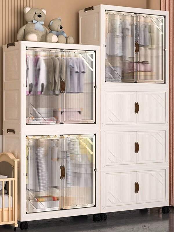 Armario de almacenamiento con múltiples niveles, organizador de cajones de plástico a prueba de polvo, armario móvil plegable