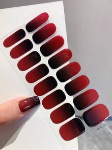 1 Set Ombre Color Full Nail Stickers, Waterproof Removable Nail Art Stickers, Nail Art Decals For Women, Easy To Use, Suitable For Holiday, Party, Birthday Gifts Nails - Burgundy - View 2