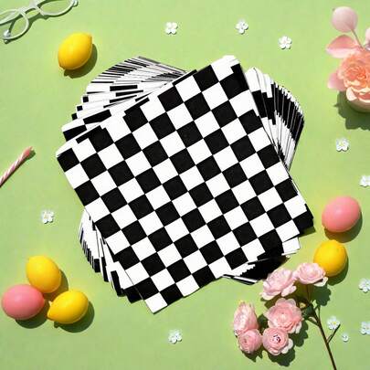 Servilletas desechables decorativas de uso diario con tema de carreras a cuadros en blanco y negro para fiestas