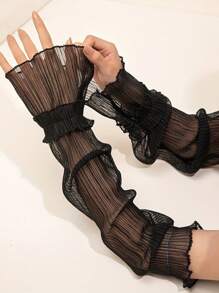 Ruffled Lace Sun Protection Arm Sleeves, Elegant Breathable UV Protection Loose Arm Warmers