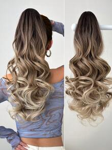 22-24 Inch Long Wavy Synthetic Hair Ponytail Extension, Light Brown Color, Heat Resistant Fiber, Suitable For Daily Wear - Brown Ombre - View 10