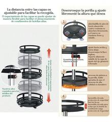 Especiero giratorio, plato giratorio Lazy Susan de varias capas, gira 360 grados, estantes ajustables, doble capa y un diseño giratorio que lo convierten en el especiero perfecto - Negro - Ver 8