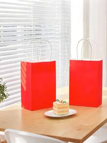 12 حقيبة هدايا حمراء بحجم 8 بوصة، مدمجة وأنيقة، مع مقابض، مصنوعة من ورق كرافت، مناسبة لأعياد الميلاد والزفاف وعيد الحب والمناسبات الأخرى، يمكن استخدامها كهدايا حفلات أو ديكورات عيد الميلاد. - الأحمر - مشاهدة 6