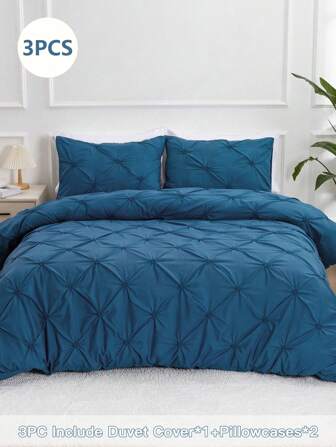 3pcs/Set Solid Color Cute Dotted Flower Full Size Comforter Set, Includes (1 Zippered Comforter Cover + 2 Pillow Shams Without Inserts), Suitable For Bedroom & Dorm Bedding