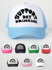 1pc Women's Outdoor Embroidered "Day Drinkin" Adjustable Drawstring Mesh Baseball Cap, Casual Sun Hat For Girlfriend, Spring Autumn Travel, Unisex Versatile Sun Protection Hat, Y2K Style Youth Cap - Baseball Cap - View 13