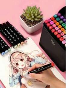 48 Color Marker Double Head Black Rod Touch Marker Set Oil-Based Hand-Painted Design Student Watercolor Pen Animation