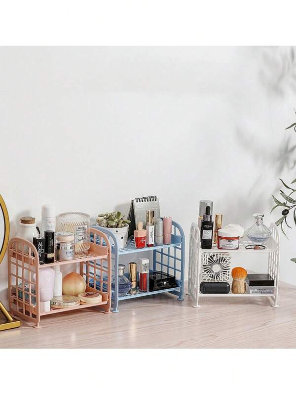 1pc Desktop Rack Cosmetic Stationery Storage Holder, 2-Tier Multifunctional Plastic Shelf Makeup Organizer,Adjustable Plastic Storage Rack Shelf Square Basket Desk Stand Table Storage Organizer Shelve, For Skincare Office Kitchen Bedroom Bathroom Home Back To School