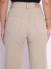 BNB Women's Wide Leg Jeans High Waist Elegant Outfits Premium Twill - 破洞下擺卡其色 - 查看 3