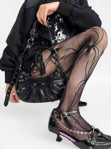 1 Piece Of Women's Lolita Spider Lace Patchwork Transparent Pantyhose, Personalized And Fashionable Long Tube Socks