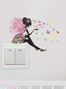 1 pièce/3 pièces/5 pièces Stickers muraux de fée et de papillon fantaisie - Autocollants de lampe amovibles et colorés, compatibles avec les interrupteurs, décorations finition mate pour la chambre à coucher et le salon, décoration imaginative pour la maison, tapis de bain, tapis de sol, décoration d'automne, accessoires de salle de bain